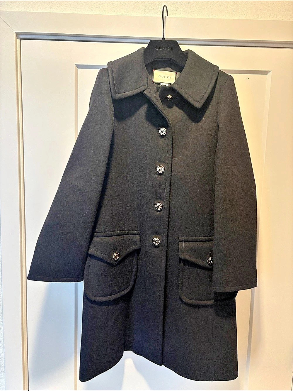 Gucci Interlocking G Button Wool Coat Black Size 36